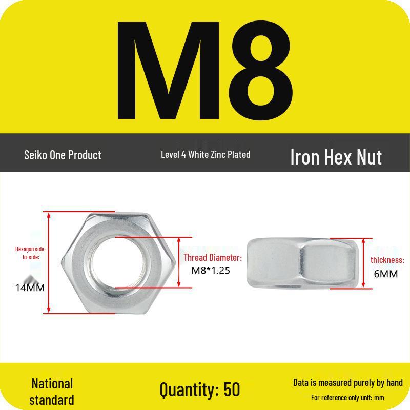 Black Galvanized Nickel-Plated Iron Hex Nut Screw Cap, GB Grades 4.8/8.8/12.9, Sizes M4/M5/M6/M8