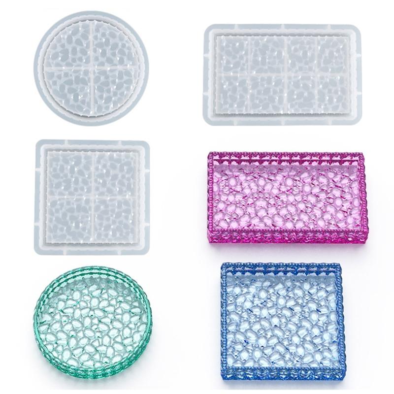 Diamond Pattern Storage Tray Coaster Mold Silicone Ornament Mold Resin Casting Molds for Making Faux Agate Slice Cup Mat