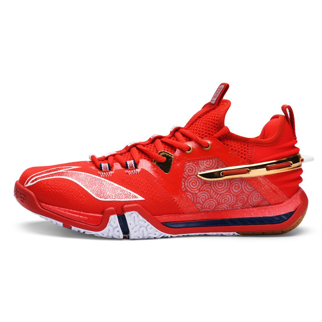 

new LiNing Cushioned Slip Resistant Abrasion Resistant Breathable Low Top Badminton Shoes Men s Red Blue Mismatched 40