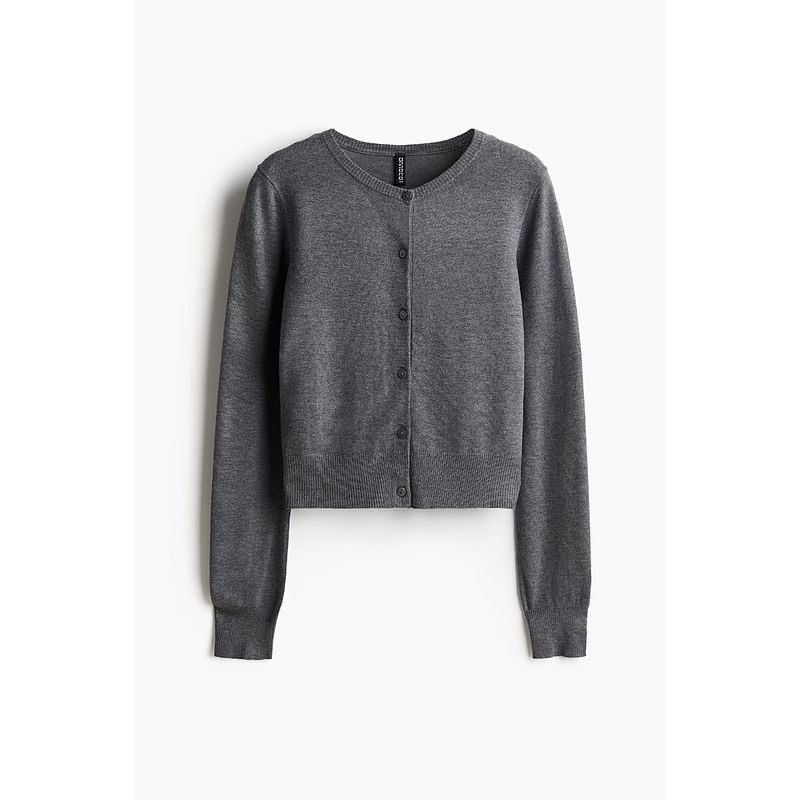 

HM Women s Fur Knitwear 2025 Fall New round Neck Soft Long Sleeves Single Breasted Slim-Fit Cardigan 1264247 Mixed dark gray 165/96(M)