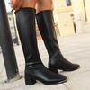 Fashion 2025 Thick Heels Knee High Boots for Women Fashion Pu Leather Long Black Boots Woman Back Zipper Autumn Winter Botas Mujer 35-42
