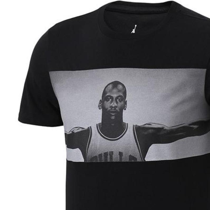 Men's Air Jordan Character Printing Round Neck Pullover Short Sleeve Black T-Shirt 862432-010
