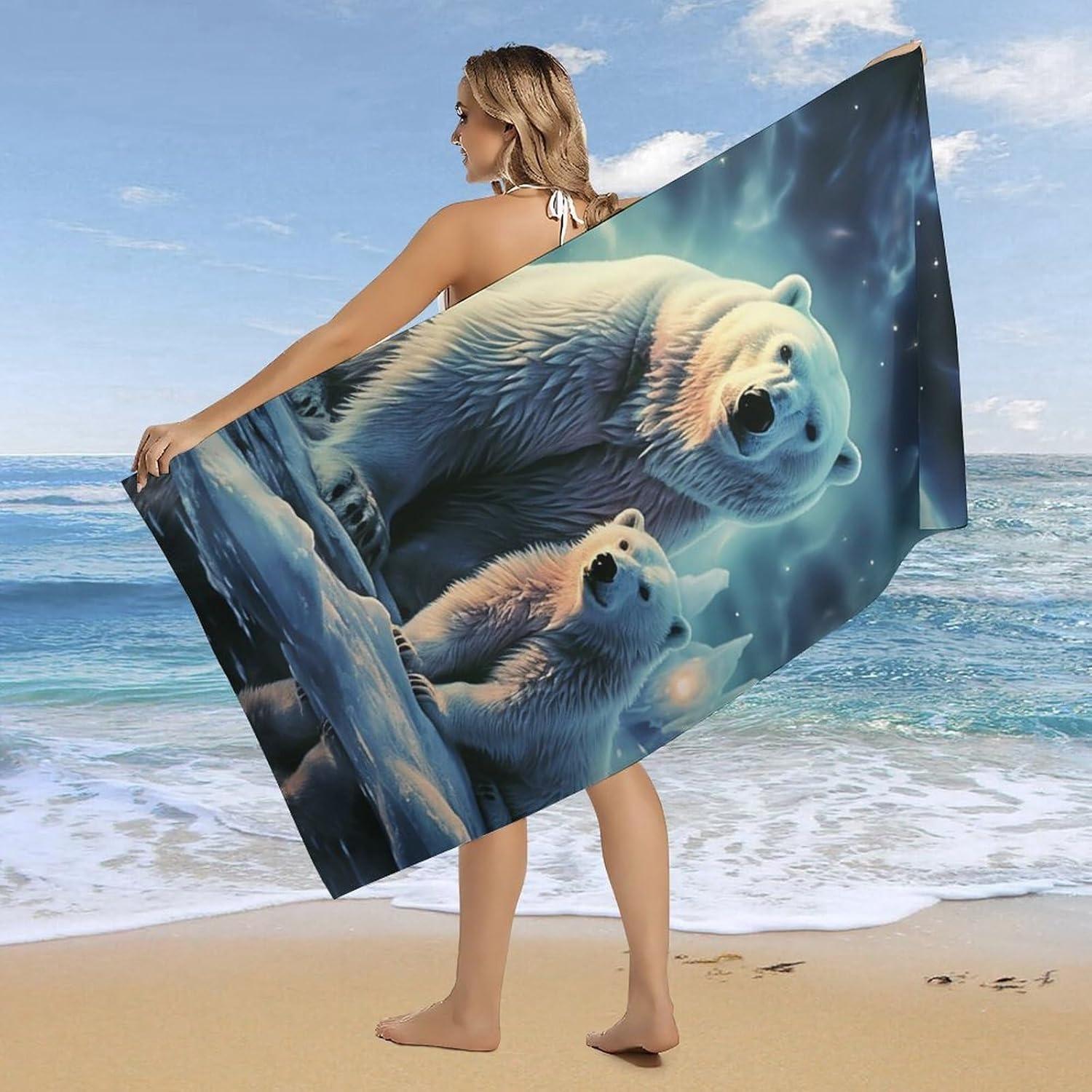 

Polar bear photo Beach Towel for Family stuffs friend Gifts Quick-Dry Sand free For Bath Yoga Tourism Beach Camping Swimming GYM W40*H60(CM)