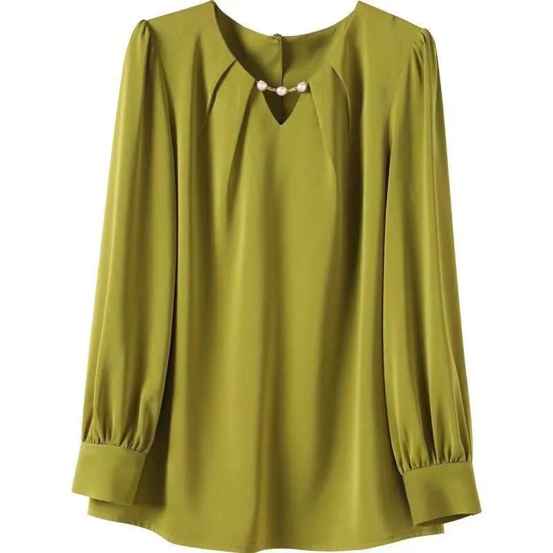 Spring Autumn Luxury Plus Size V-neck Chiffon Shirt Bottoming Shirt Top Fashion