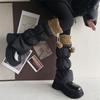 Lamb Fleece Trim Padded Puffer Leg Warmers with Cute Plush Balls for Women Warm Thermal Quilted Boot Cuffs Foot Covers