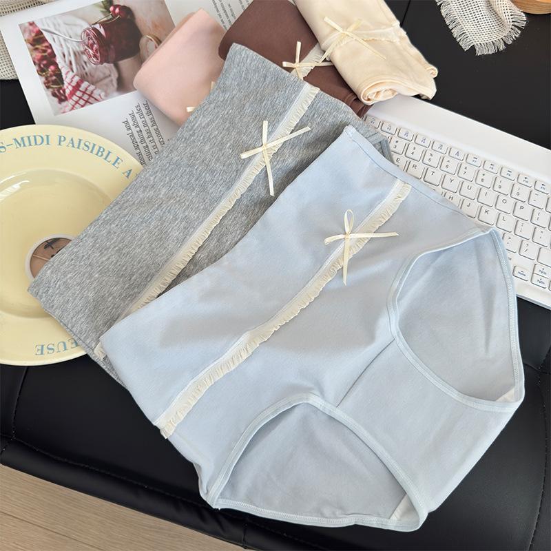 Female Spring and Autumn Sweet Bow 7A Antibacterial High Waist Pure Cotton Briefs