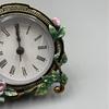 Mini Analog Table Clock Quiet Desk Clock Handpaint Metal Enamel Florals Battery Operated Clock for Shelf Bedroom Bedside