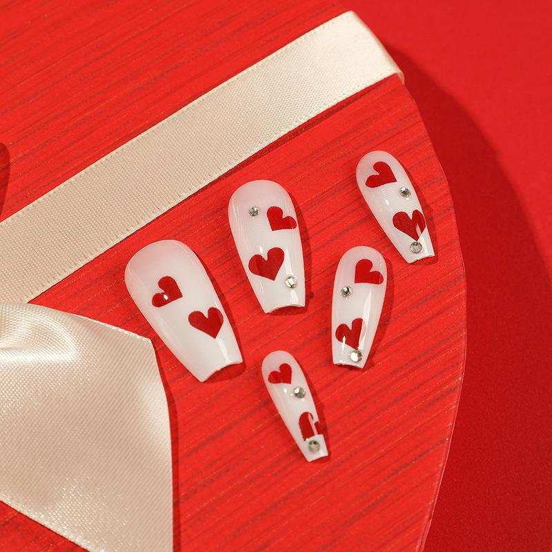 Walentynkowe Rhinestone Serce Noszone Średniej Długości Końcówki do Paznokci