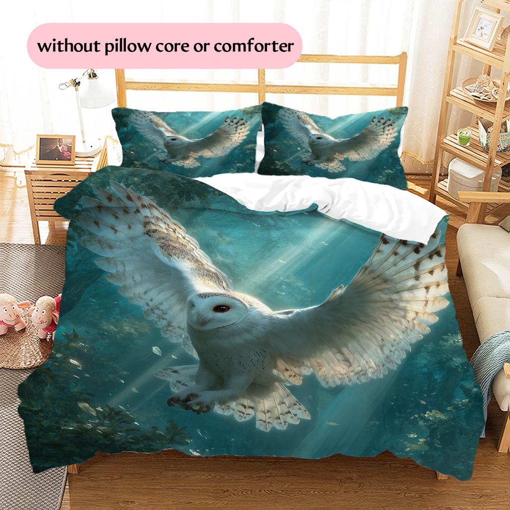 Spreading Wings Owl Pattern Bedding Quilt Set Quilt Cover Pillowcase Home Decoration Gift (1 * Duvet Cover + 2 * Pillowcase, Without Core)