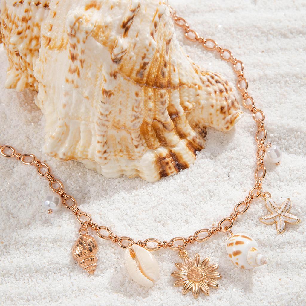 Kpop Boho Starfish Scallops Pendant Choker Necklace for Women Elegant Tassel Chain Sunflower Aesthetic Wed Beach Pearl Jewelry