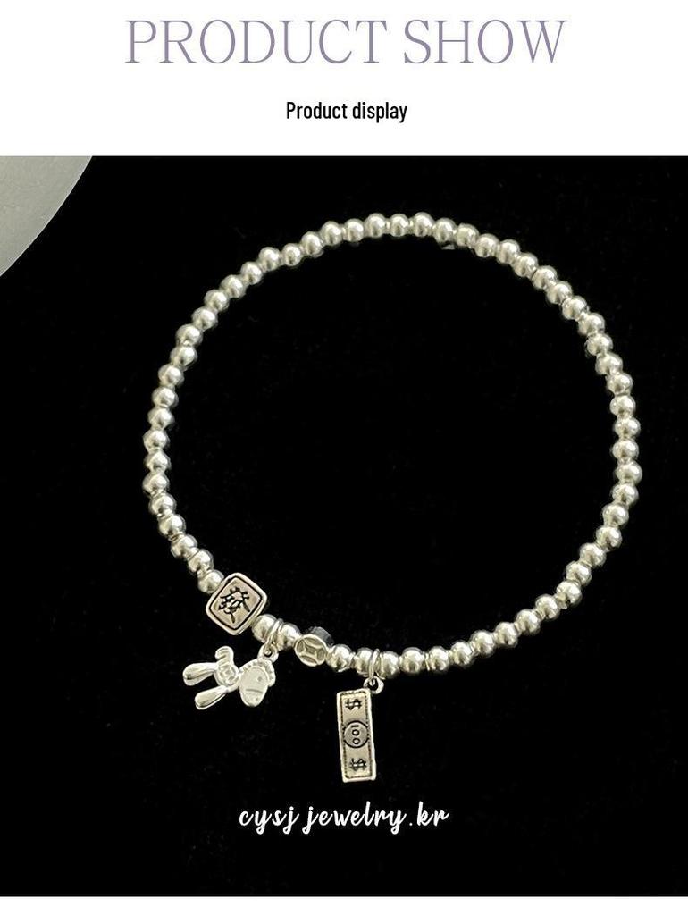 Cui Yan S925 Sterling Silver Korean-Style Beaded Bracelet for Women - Elastic Cord, Wealth Attraction, High-End Feel.