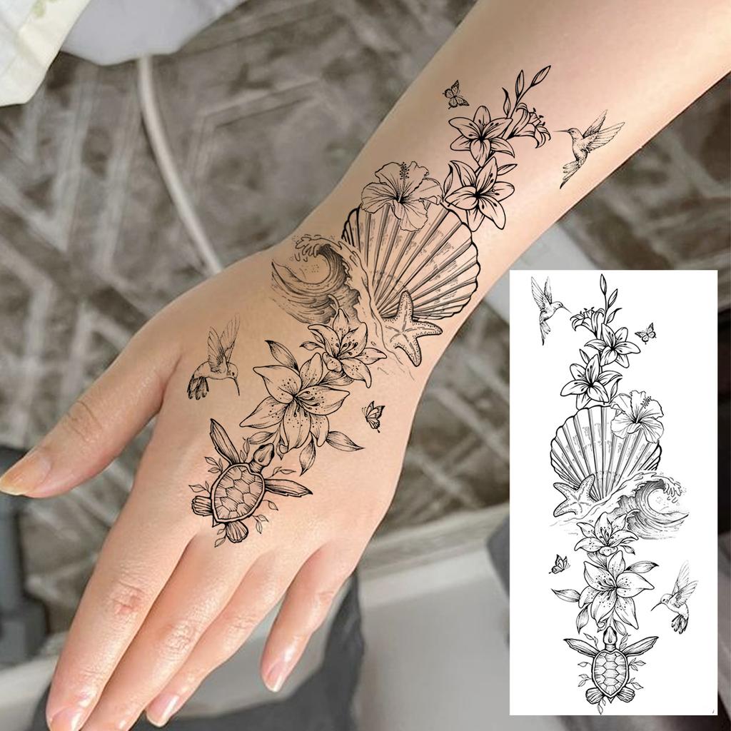 1 Blatt Totenkopf Schmetterling Rose Temporäre Tattoos Für Frauen Männer Hände Fuß Nacken,Temp Fake Tattoo Aufkleber Langanhaltend Wasserdicht