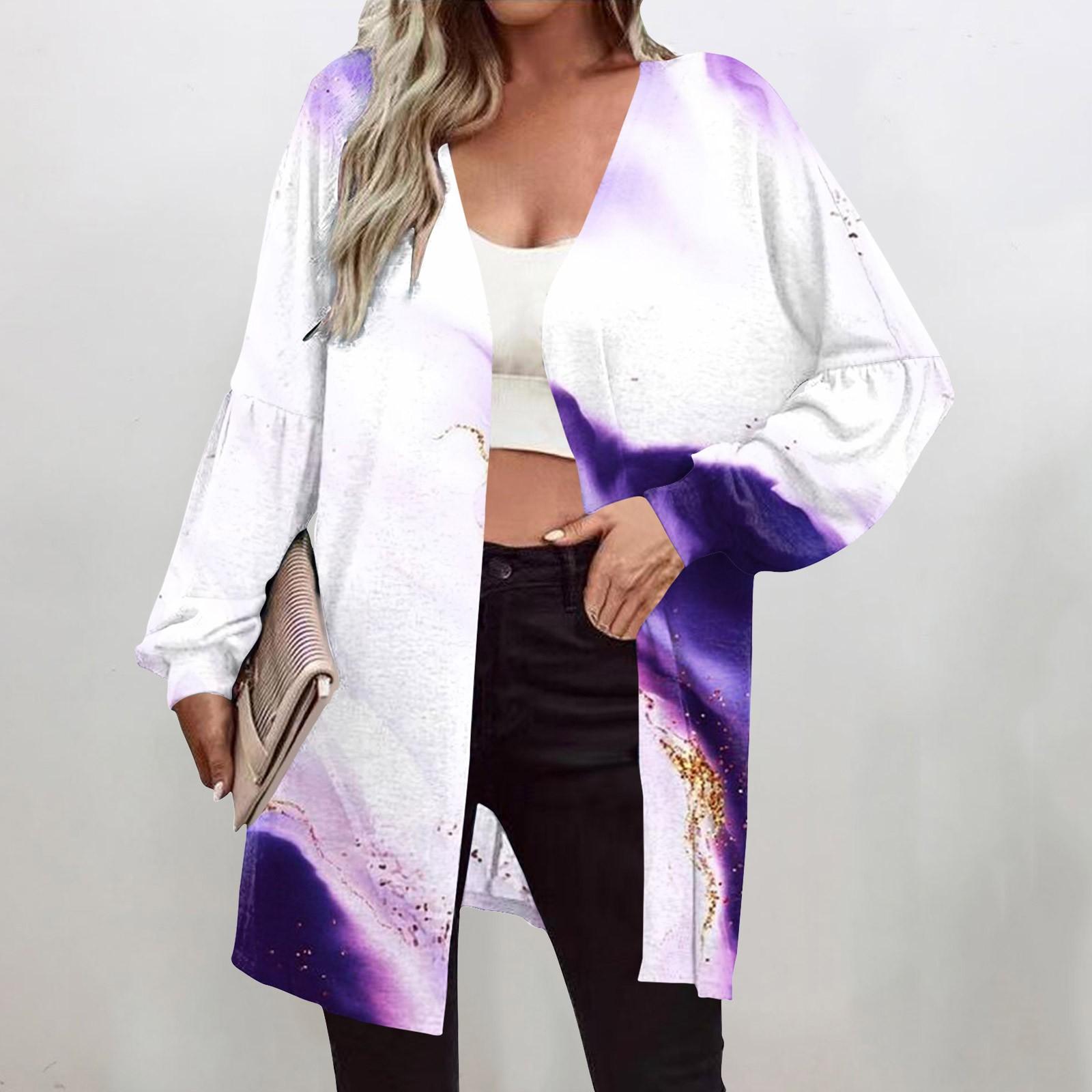 

Модный женский градиентный принт с длинным рукавом, модный кардиган, вязаное пальто M фиолетовый