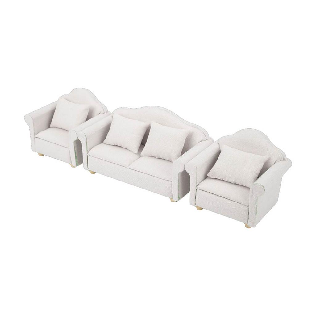 3Pcs 1:12 Mini Doll House Plaid Sofa Cushion Set Accessory Room Furniture ToyWhite