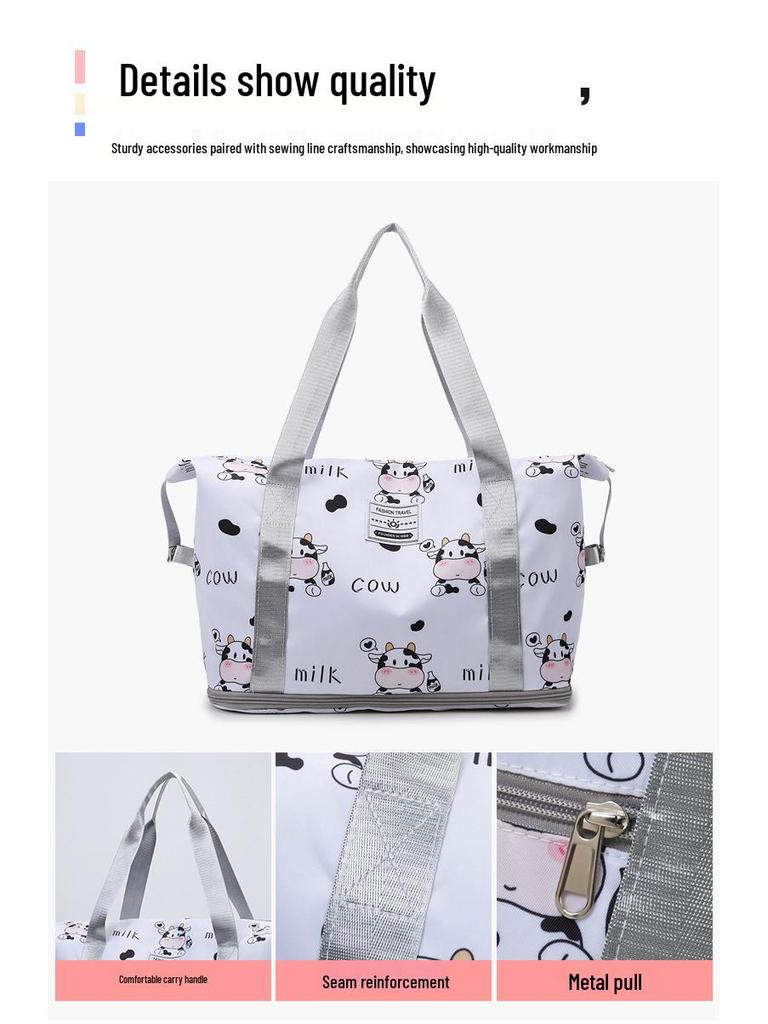 Expandable Cartoon Print Travel Bag: Large Capacity for Pregnant Women, Wet/Dry Separation, Ideal for Gym and Handheld Use