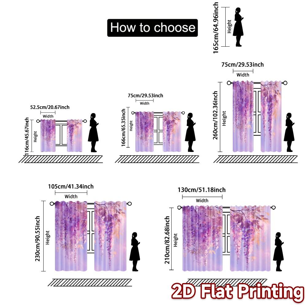 2pcs, 2D FLAT PRINTING Curtains (Without Rod) Wisteria Bliss Chic Chic Curtains Polyester Easy Install Curtains Room Decor