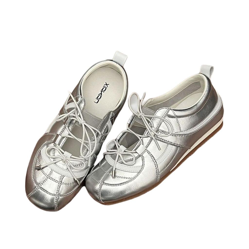 Silver Mary Jane Shoes, Lazy Single Shoes, Soft Soles Are Not Tired Feet 2025 New Models, Inner Height Increase 5cm Ballet Training Shoes for Women