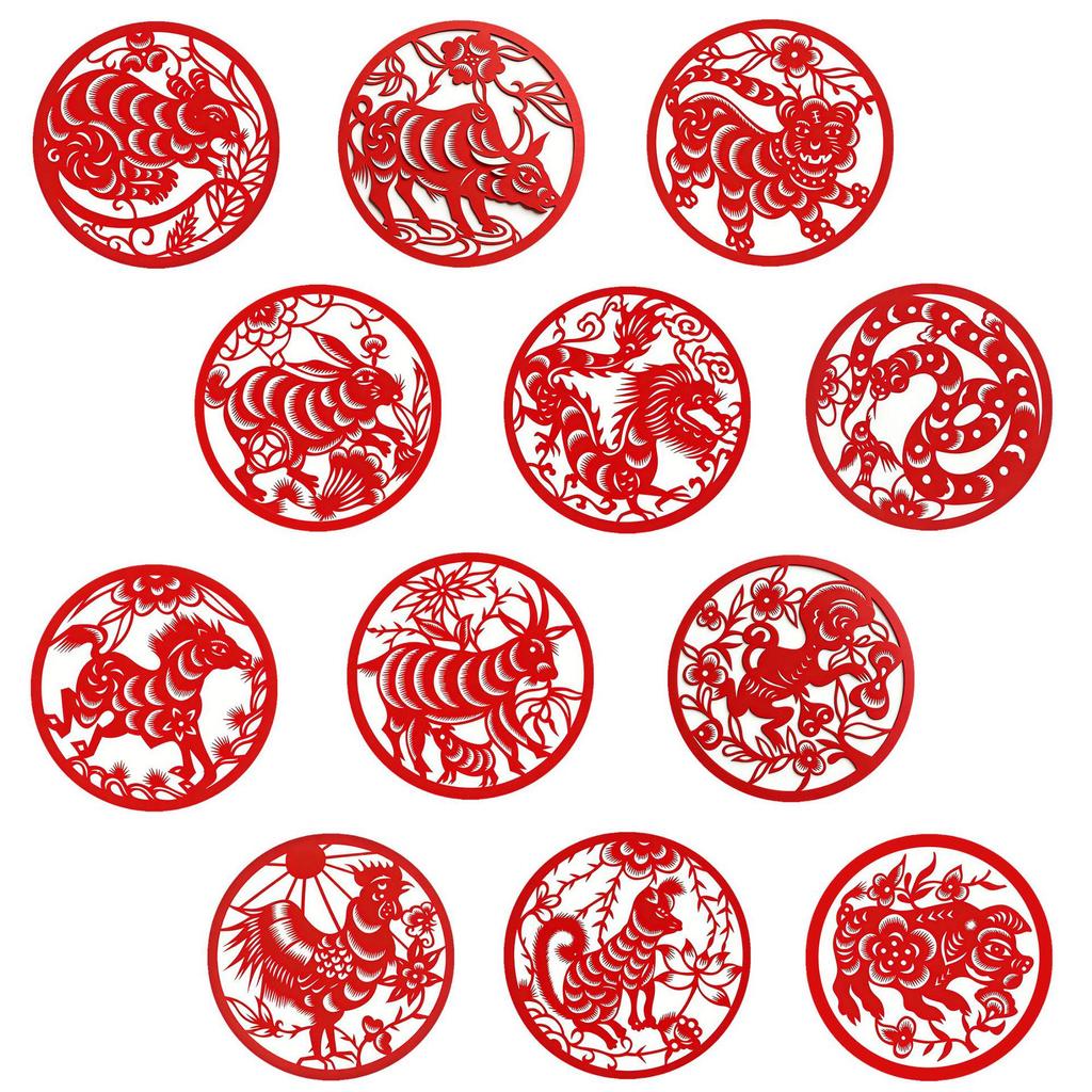 Festive Zodiac Paper-Cut Glass & Magnetic Fridge Stickers - Cultural Heritage Decor for New Year
