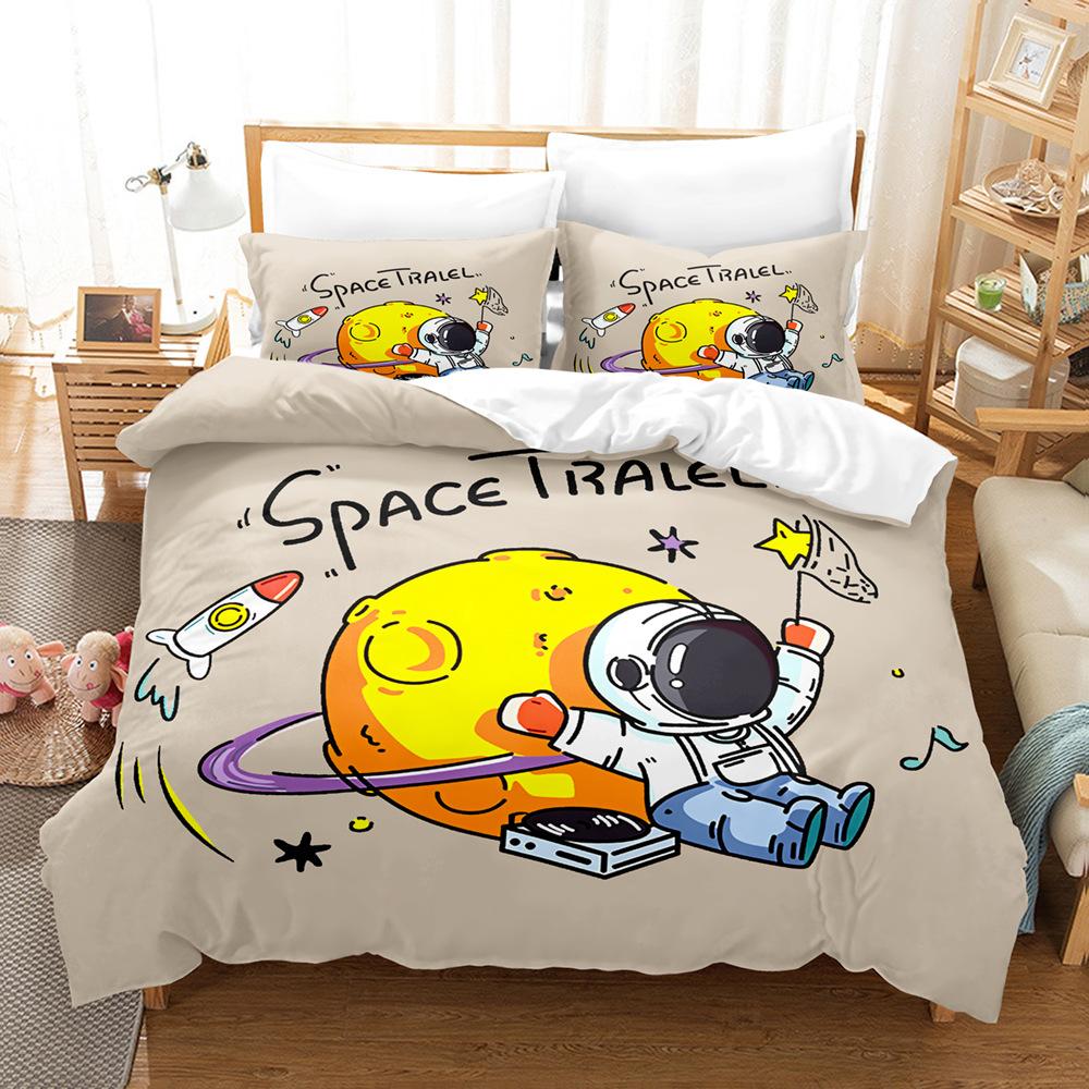 Custom Astronaut 3D Digital Printing Three-Piece Set Household Bed Sheet Quilt Cover