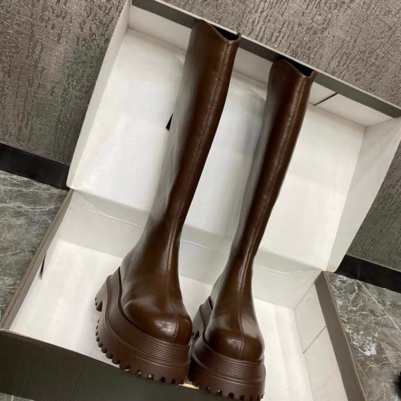 Spice Girl Ritterstiefel 2025 neue Stiefel Damen Herbst und Winter dicksohlige erhöhende Lederstiefel hochelastische dünne Stiefel