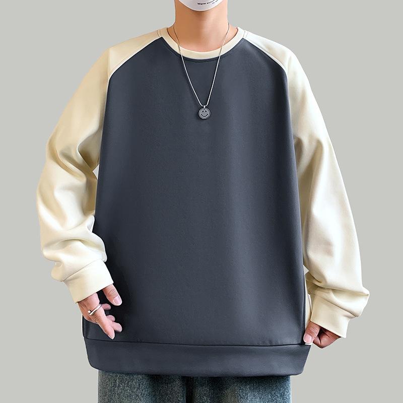 Round Neck Raglan Sleeve Sweater Men's Spring and Autumn New Loose Color Matching Raglan Long Sleeve Bottoming Coat