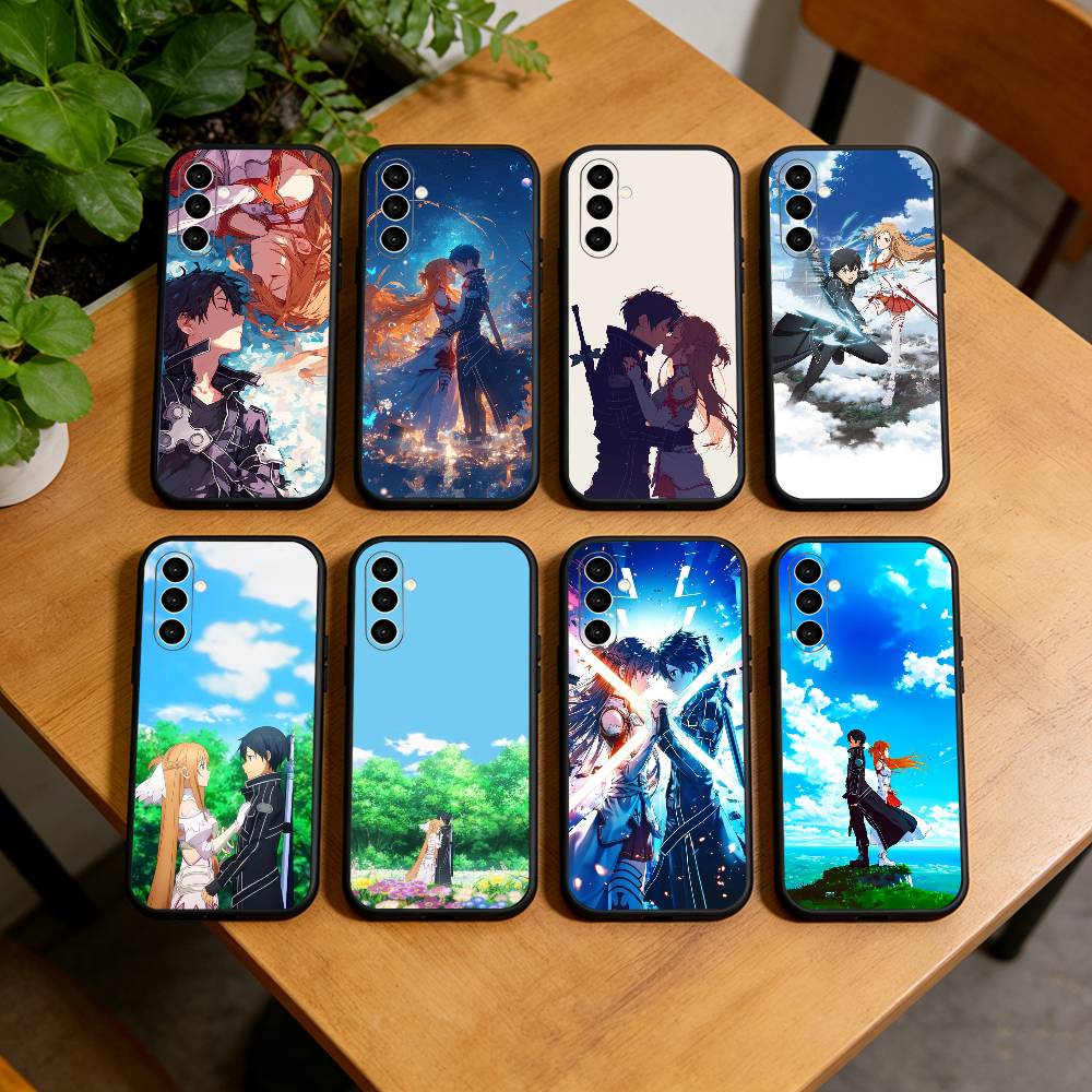 Kirito & Asuna Anime Phone Case For Samsung Galaxy A73,A72,A71,A70,A53,A52,A51,Others Soft Black Cover