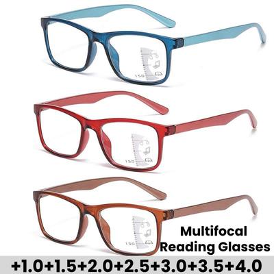 Occhiali da Lettura Multifocali Quadrati Ultraleggeri Unisex Protezione Luce Blu Occhiali Progressivi per Presbiopia Vista Lontano e Vicino