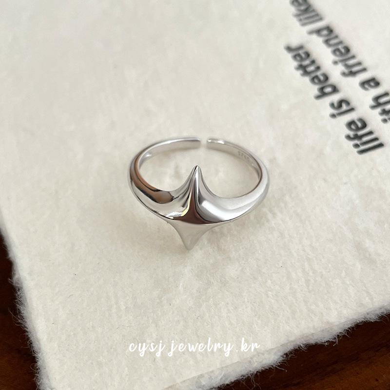 Cuiyan S925 Серебряное Минималистичное Кольцо в виде Четырехконечной Звезды – Женское Модное Регулируемое Кольцо на Указательный Палец Adjustable Open платиновый