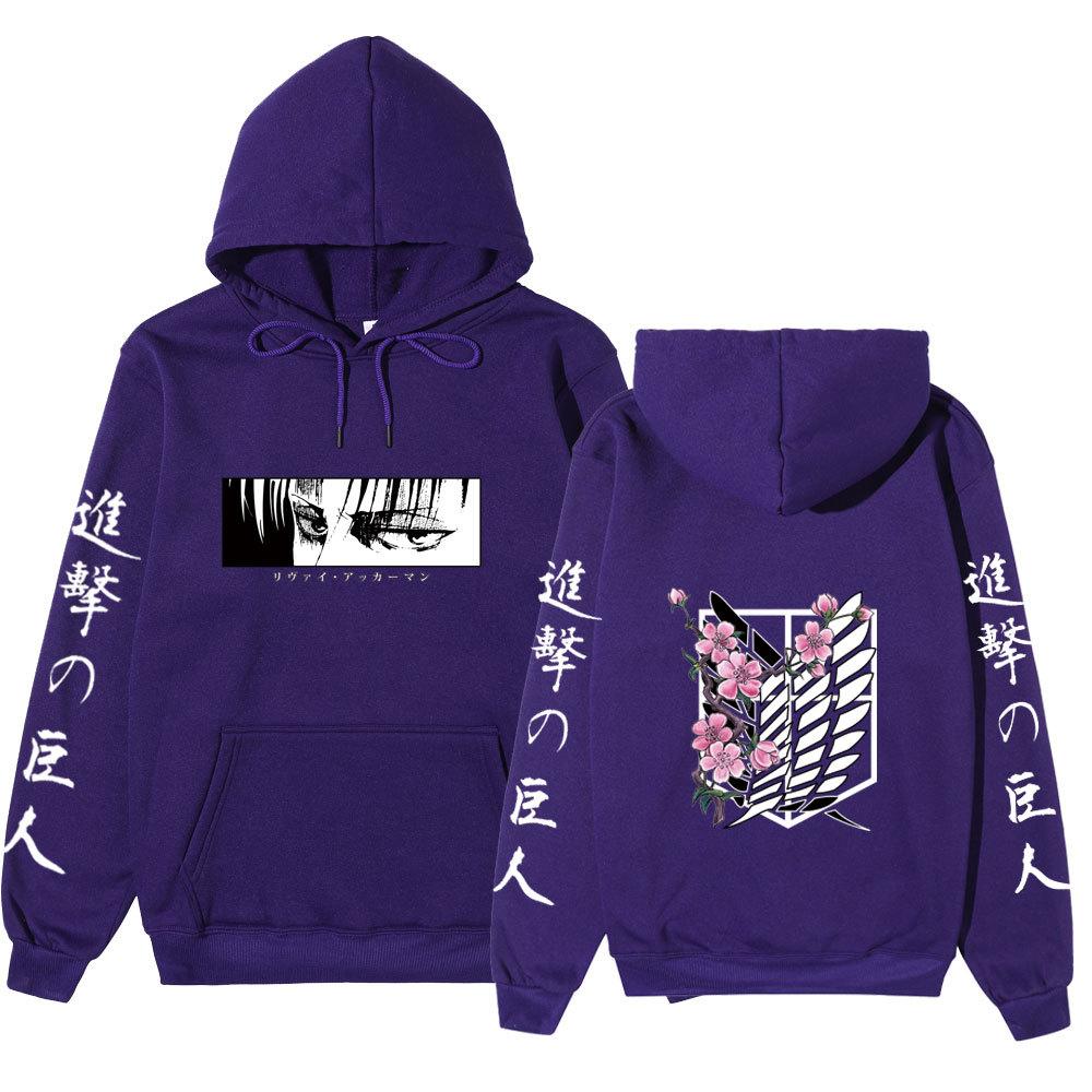 Attack on Titan Levi Ackerman Hoodie, Wings of Freedom Cherry Blossom Printed Pullover Hooded Sweatshirt Casual Long Sleeve Hoodie