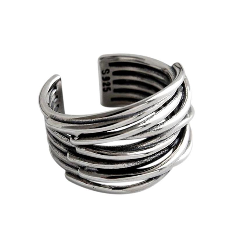 925 Sterling Rings for Women Fashion Geometric Handmade Irregular Strip Ring Party Christmas Gift