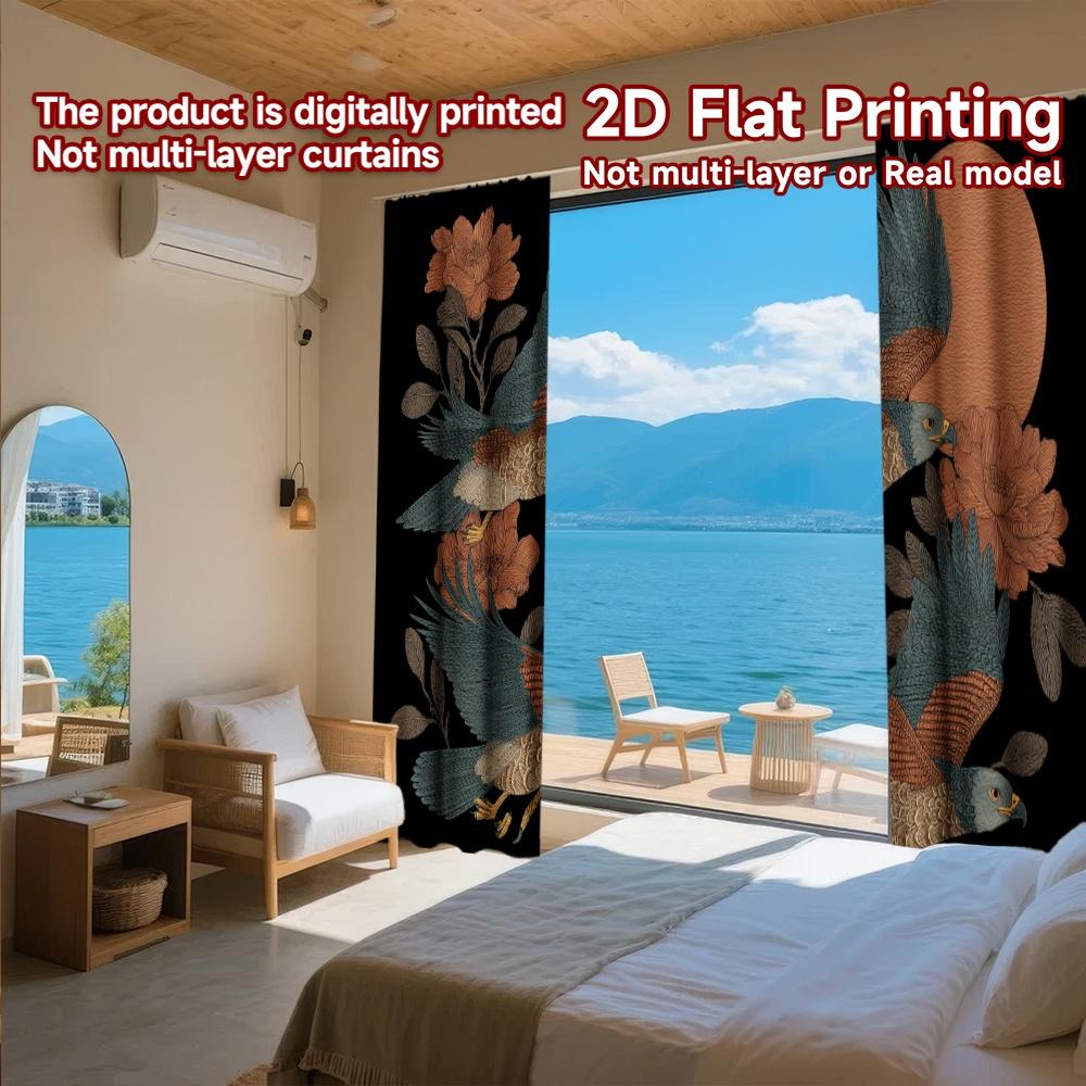 Set Of 2 Flat Printing Curtains Without Rod Flying Hawks Flowers Women Is Day Festival Fashion Versatile Polyester Curtain
