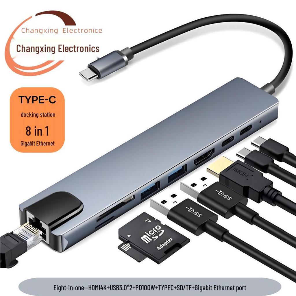 8-in-1 Type-C Hub: Multifunctional Card Reader & USB Network Expansion Dock
