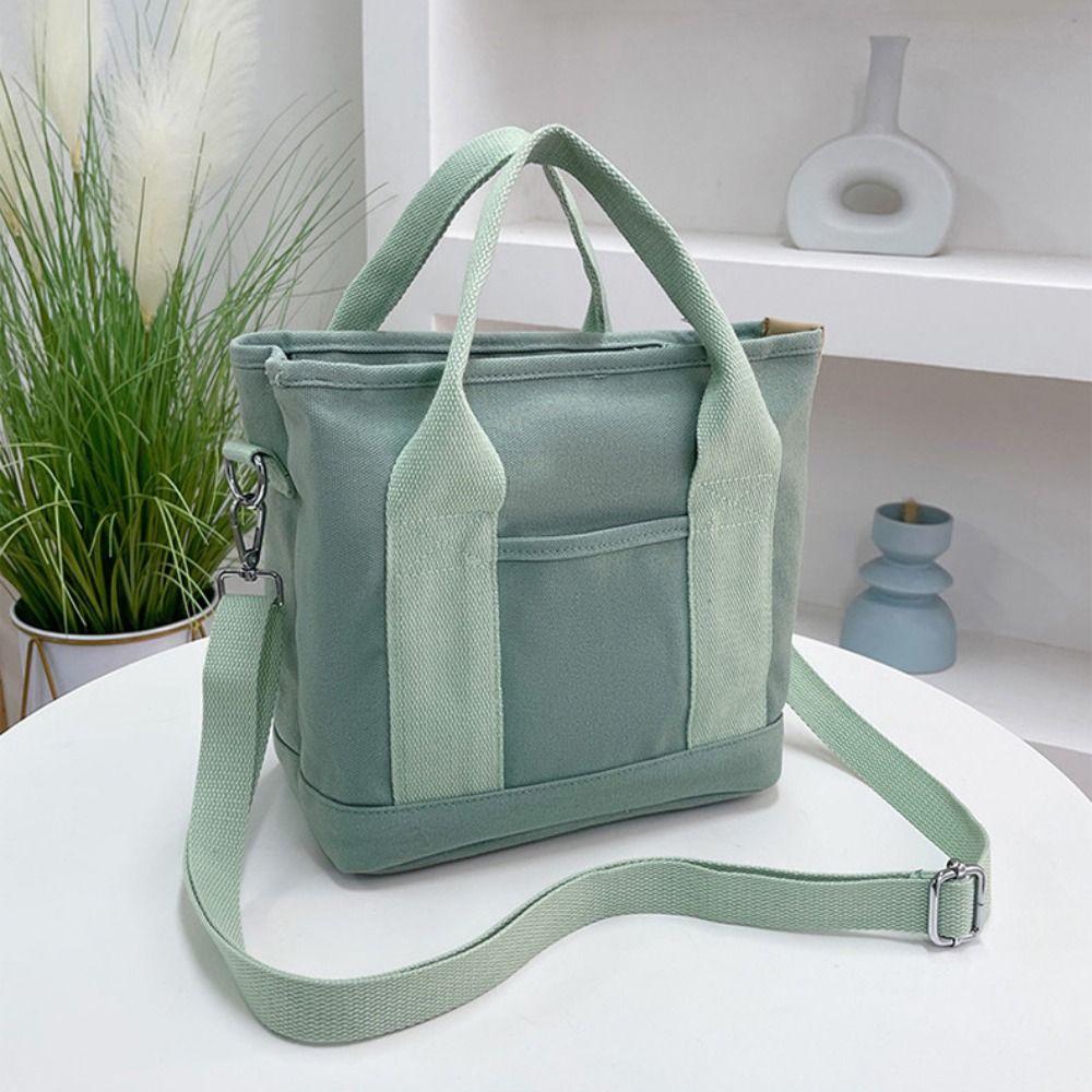 Multi-pocket Japanese Style Crossbody Bag Zipper Large Capacity Canvas Shoulder Bag Shopping Bag Stroge Bag Pure Color Tote Bag