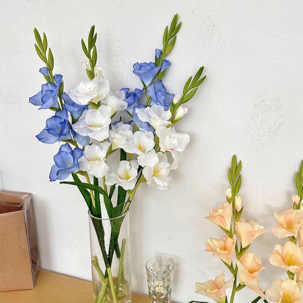 Multicolor Gladiolus Artifiical Flower Silk Petal Green Leaves Faux Flower Photo Props DIY Artifiical Gladiolus Flower