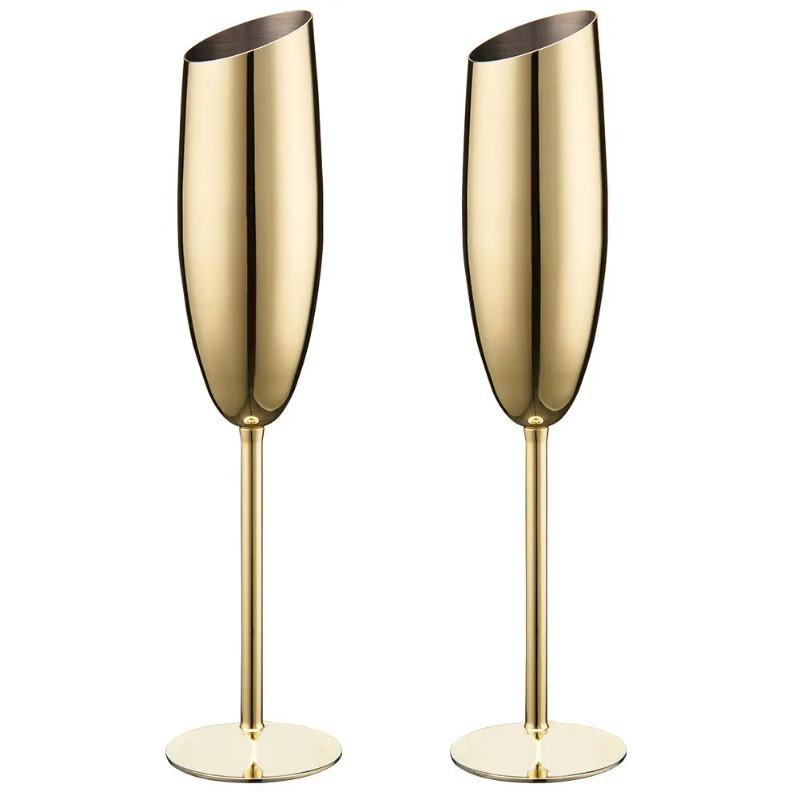 304 Stainless Steel Beveled Champagne Cup Goblets Cocktail Martini Wine Glass Champagne Glasses Stemware for Bar Utensils