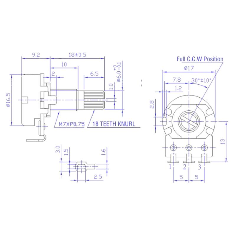 A500K B500K A250K B250K A50K B50K A25K B25K Potentiometer Splined Small Pot Electric Guitar Bass Effect Amp Tone Volume18Mm Shaft Parts
