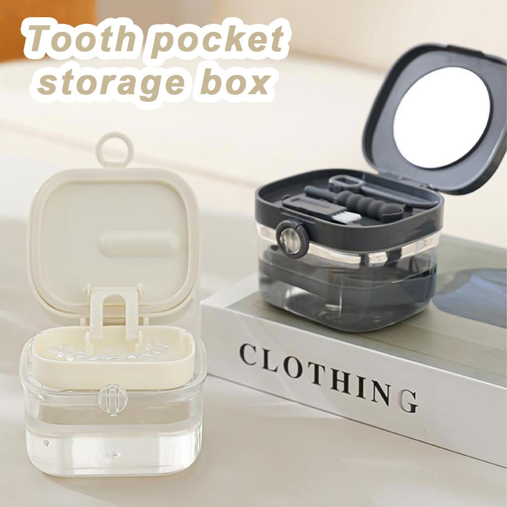 Multi Functional Denture Cleaning Box Portable Bathroom Washing Denture Cleaner Storage Box Denture Cleaning Soaking Box