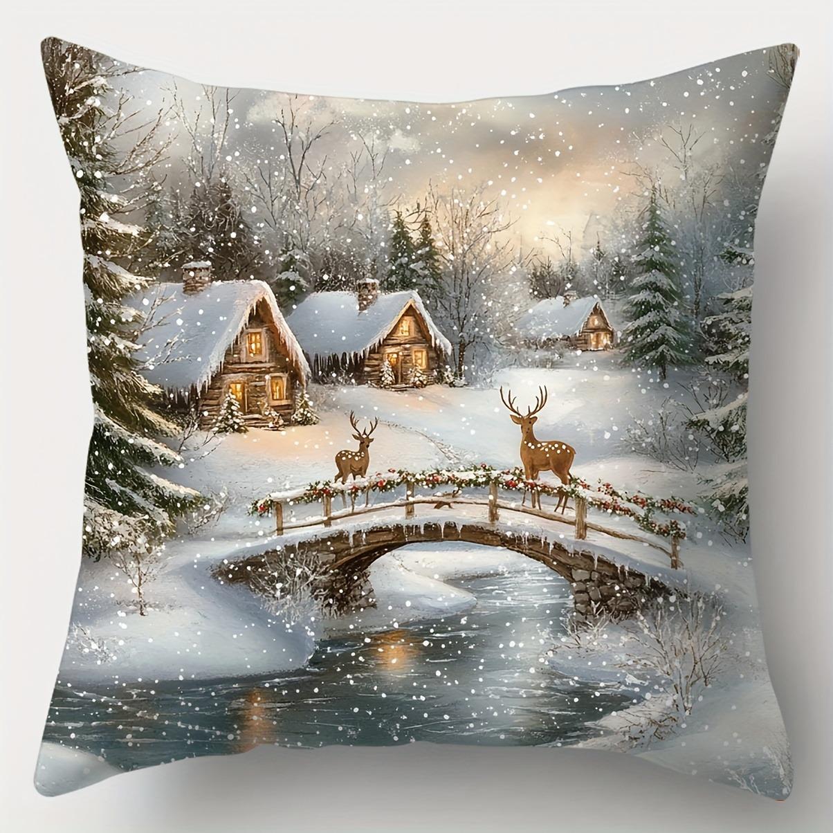 

Домашний декор Снежные зимние сцены: Санта и Дизайн Домика Узор Наволочка Подходит Для Дивана Спальни Автомобиля 40x40cm