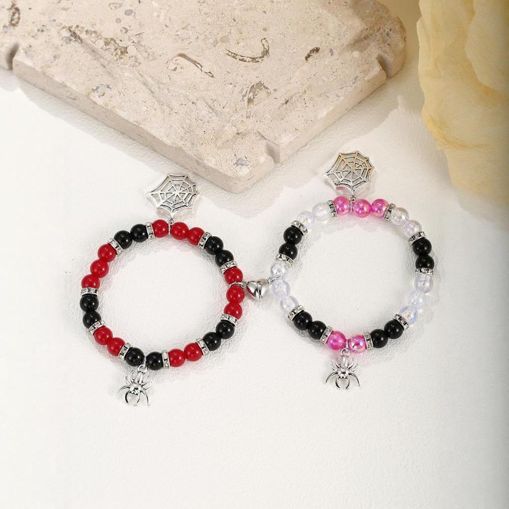 European Halloween Spider Heart Magnetic Couple Bracelet
