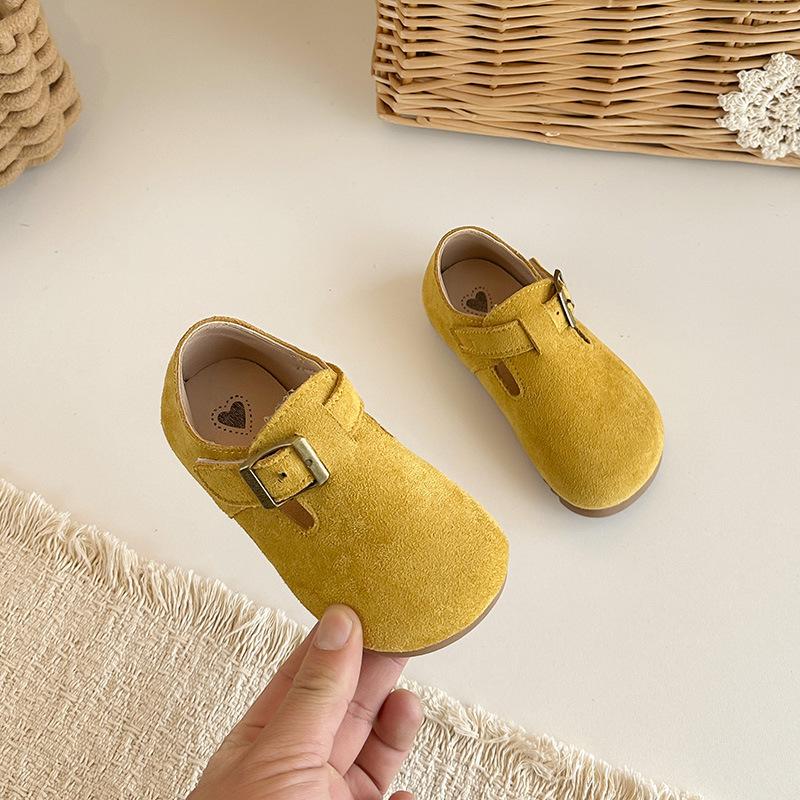 Kids Suede T-Strap Buckle Flat Casual Shoes 21 жёлтый