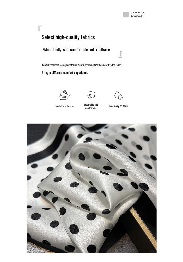 Vielseitiger weißer Polka-Dot-Schal aus Maulbeerseide - Stilvolles koreanisches kleines Quadrat für Frühling/Sommer