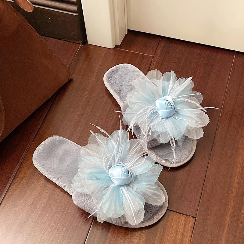 

Fairy Fairy Maomao Wind Cotton Drag Slippers Female New French Indoor Fairy Flat Bottom Home Autumn 2025 Outside Wear 41 серо голубой