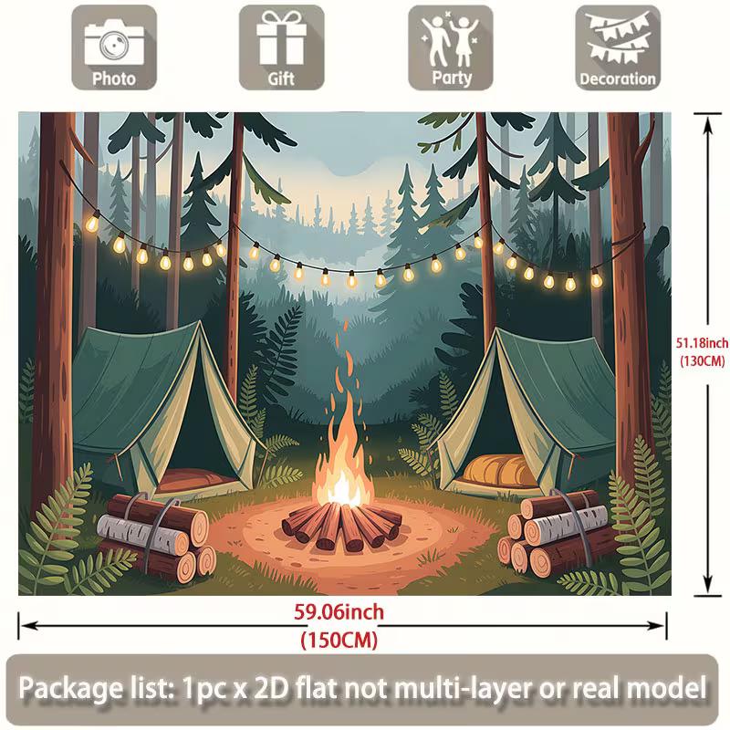 2D Nursery Room Background Cloth Cartoon Campfire Tent Banner for Decor