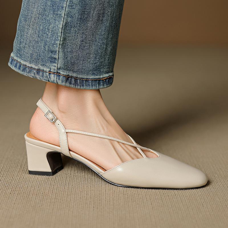 cm thick heel leather retro cross with bag head sandals women's summer temperament empty silver high heel Mary Jane single shoes
