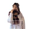 Wool large grid scarf couple versatile warm scarf shawl plaid fringed scarf