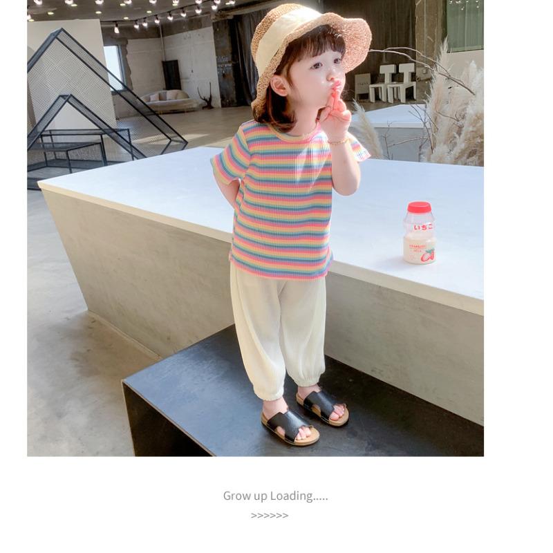 

Футболка с короткими рукавами для девочек, детская красочная полосатая нижняя рубашка Tide, детская модная рубашка-боди, топы 140cm