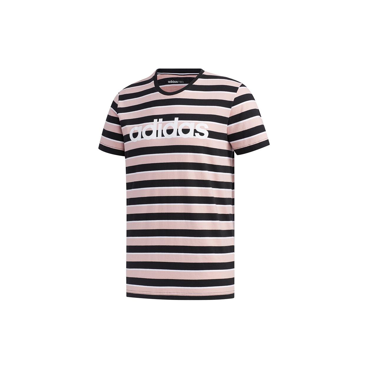 Men s adidas neo Esntl Lg S T3 Logo Printing Stripe Sports Short Sleeve Pink T-Shirt FP7425 L