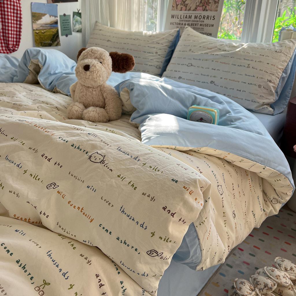 Korean Style Bedding Sets Floral Flat Sheet Duvet Cover Pillowcase Twin Queen Full Size No Filling Fitted Sheet Set Home Decor