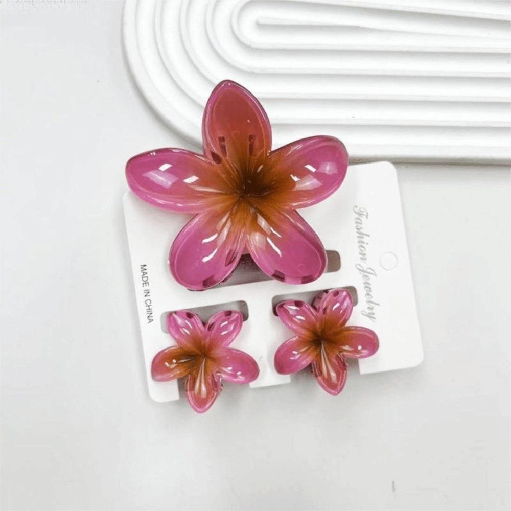 

3Pcs/Set New Gradient Hair Claws Sweet Flower Acrylic Hair Clips Plumeria Flower Clamp Hawaiian Flower Hair Clip Beach