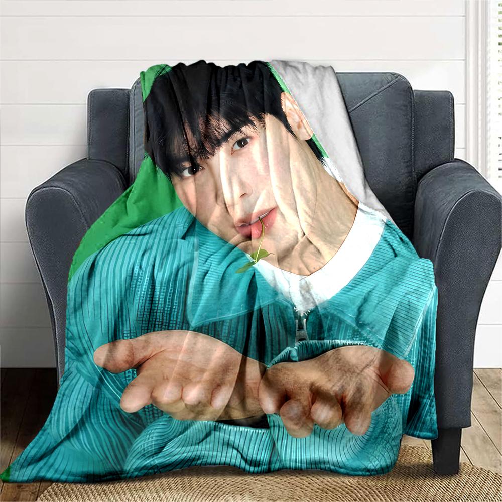 1Pc Cha Eun-woo Print Blanket Soft Comfortable Polyester Throw All Seasons Use Bedroom Office Outdoor Christmas Gift Choice Portrait Photo Print Print